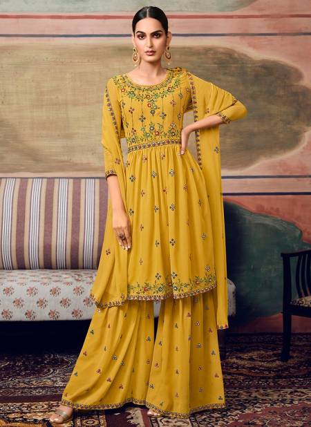 Mustard Colour MAISHA ZAREEN Heavy Wedding Wear Pure Georgette Designer Sharara Suit Collection 11066